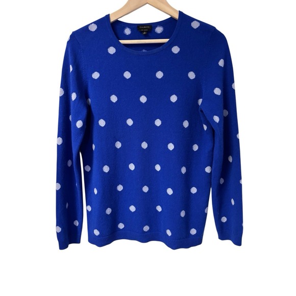 Talbots Sweater Pure 100% Cashmere Polka Dot Crewneck‎ Pullover Blue Womens SZ M - Picture 1 of 4